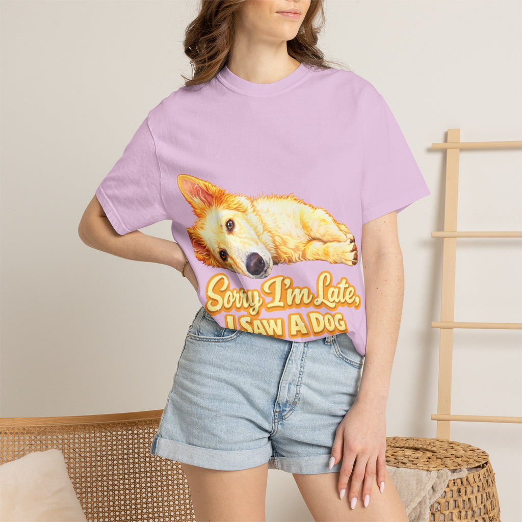 Dog Lover Adult T-Shirt — “Sorry I’m Late, I Saw a Dog” Graphic Tee