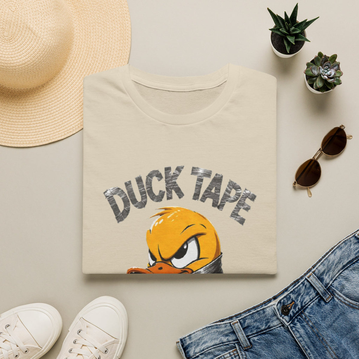 Duck Tape Adult T-Shirt — Funny Angry Duck Wrapped in Duct Tape Graphic Tee
