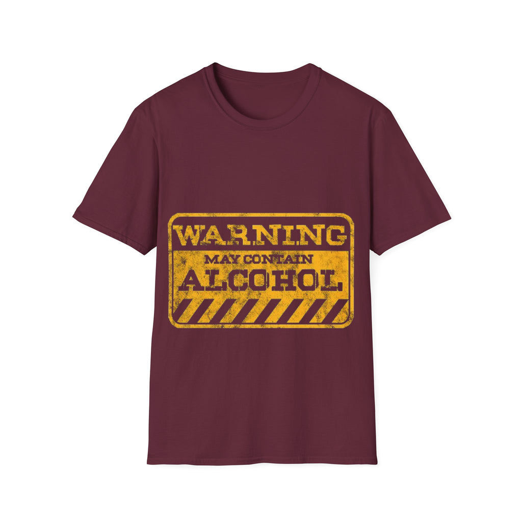 Adult T-Shirt — "WARNING: May Contain Alcohol" Distressed Graphic Tee