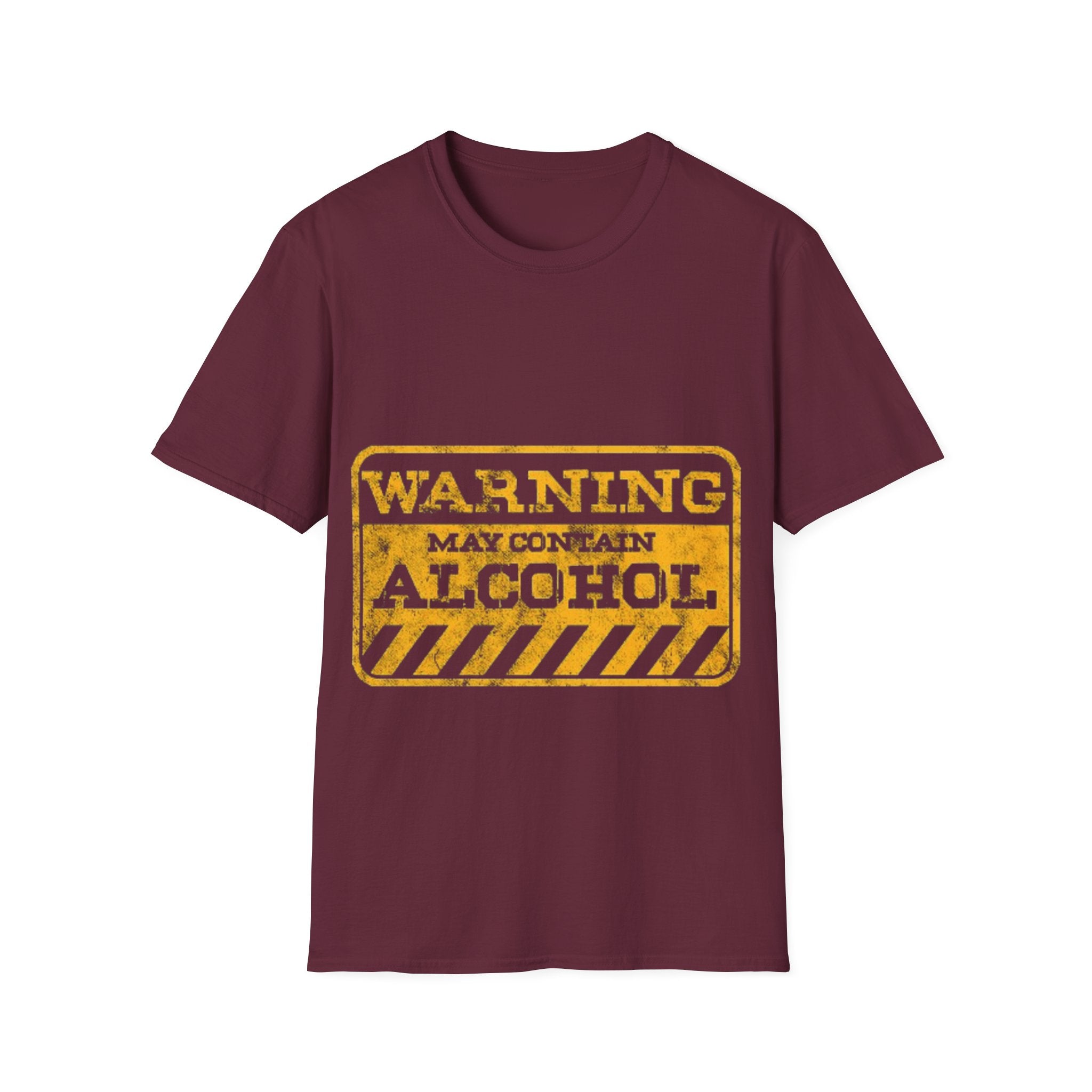 Adult T-Shirt — "WARNING: May Contain Alcohol" Distressed Graphic Tee