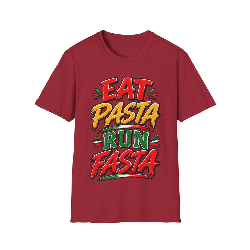 Eat Pasta Run Fasta Adult T-Shirt — Funny Italian Food & Running Graphic Tee