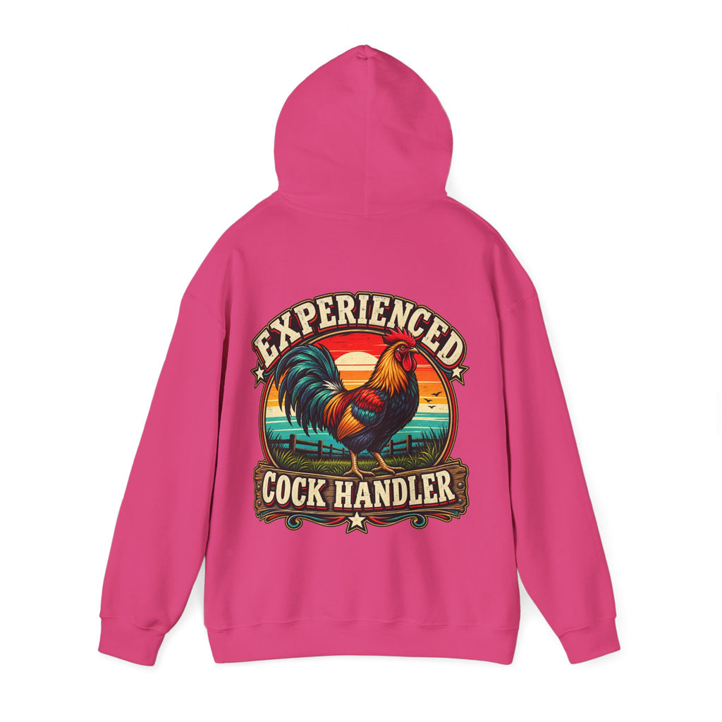Adult Hoodie — "Experienced Cock Handler" Vintage Rooster Farm Humor Pullover