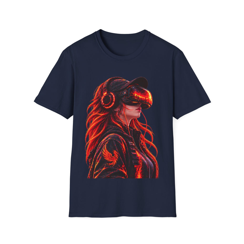 VR Girl Graphic Adult T-Shirt — Neon Cyberpunk Virtual Reality Tee