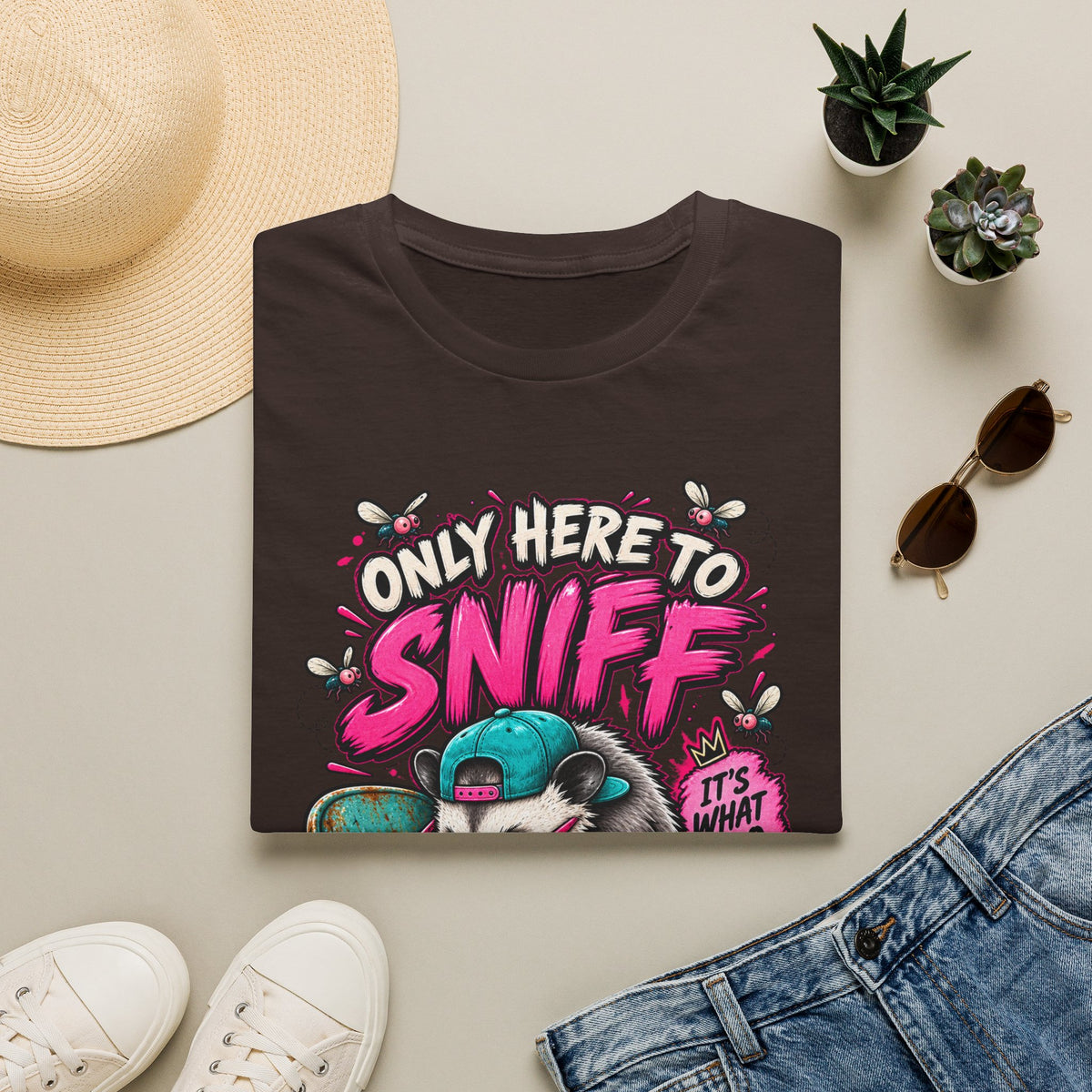 Adult T-Shirt — "Only Here to Sniff Chairs" Cute Ferret Graphic Tee