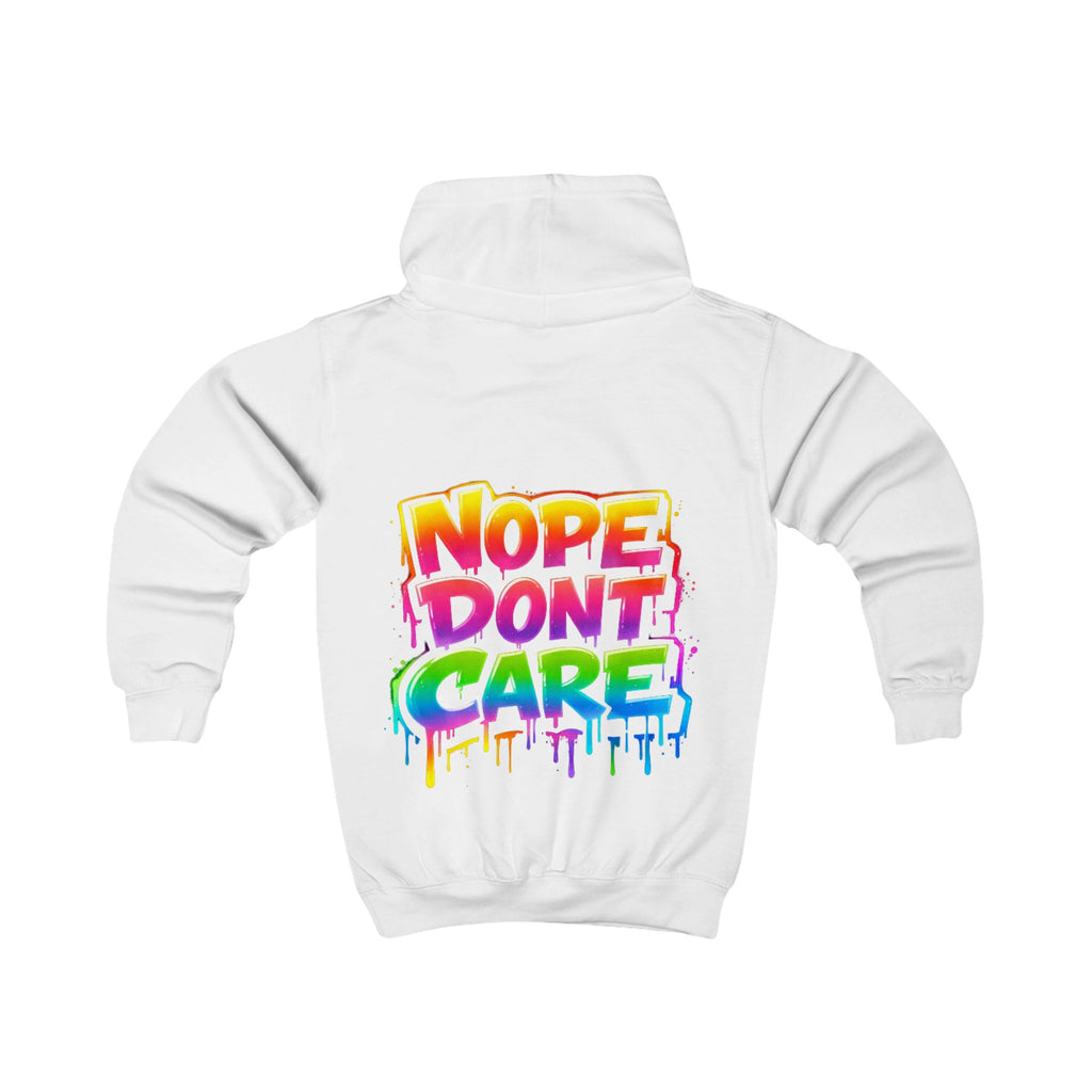 Kids Hoodie - 'Nope Don't Care' Rainbow Graffiti Pullover