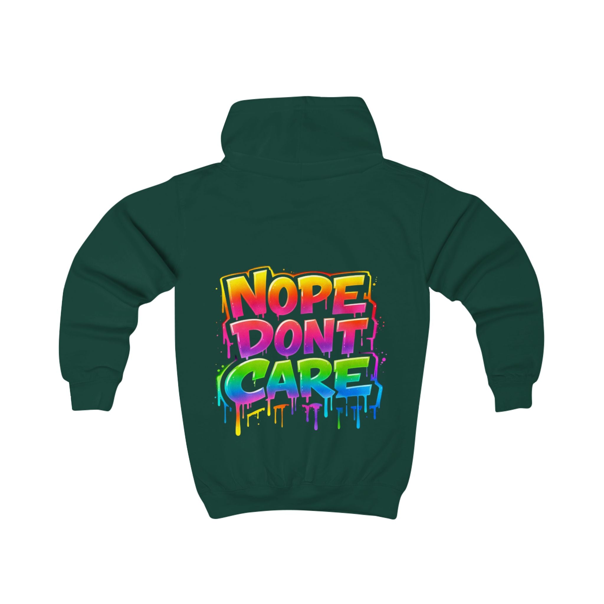 Kids Hoodie - 'Nope Don't Care' Rainbow Graffiti Pullover
