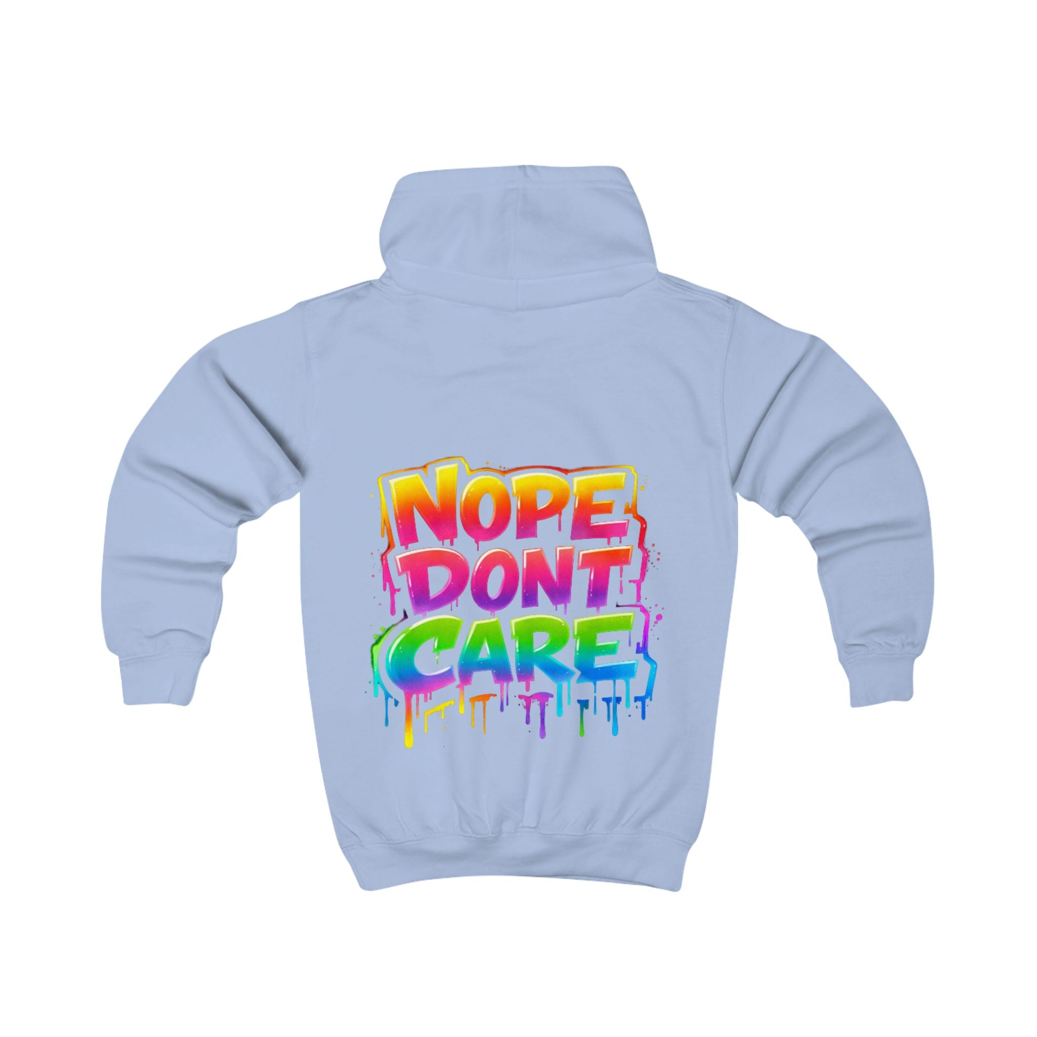 Kids Hoodie - 'Nope Don't Care' Rainbow Graffiti Pullover