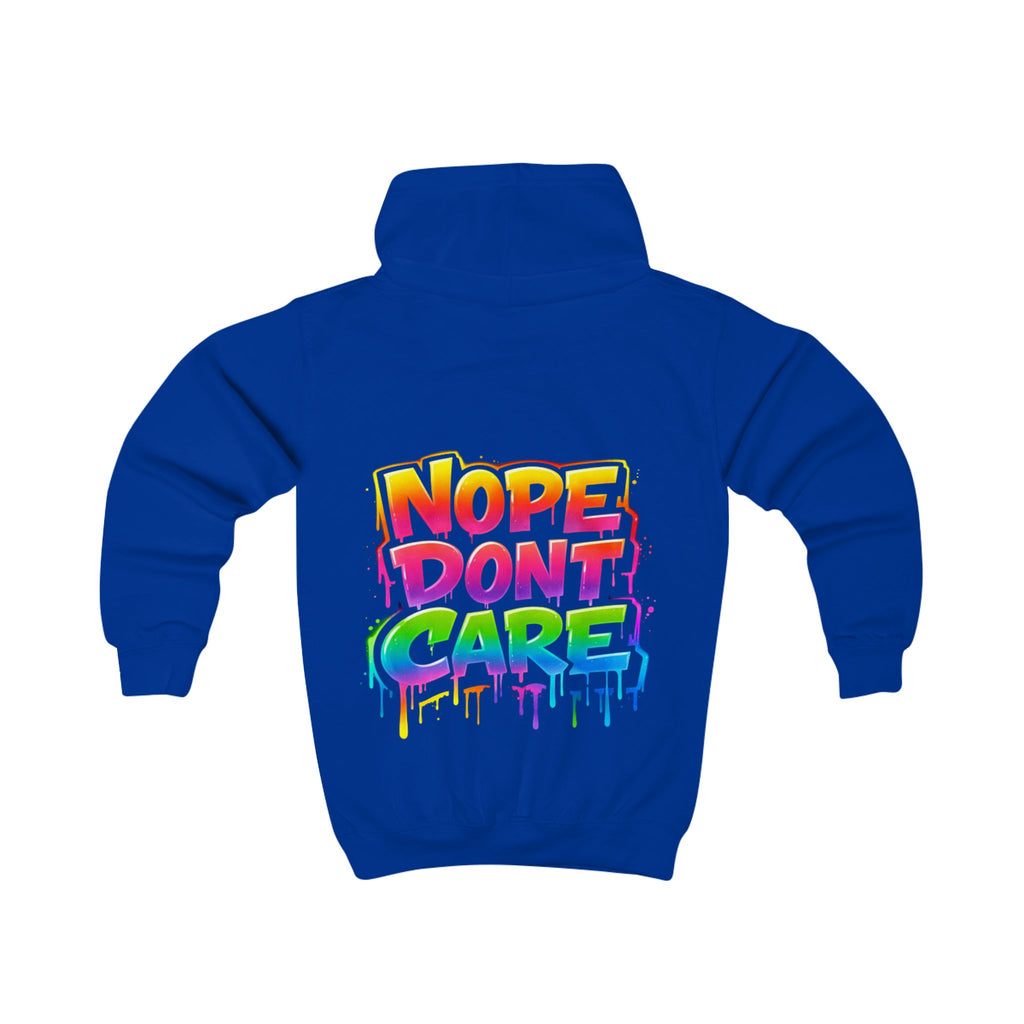 Kids Hoodie - 'Nope Don't Care' Rainbow Graffiti Pullover