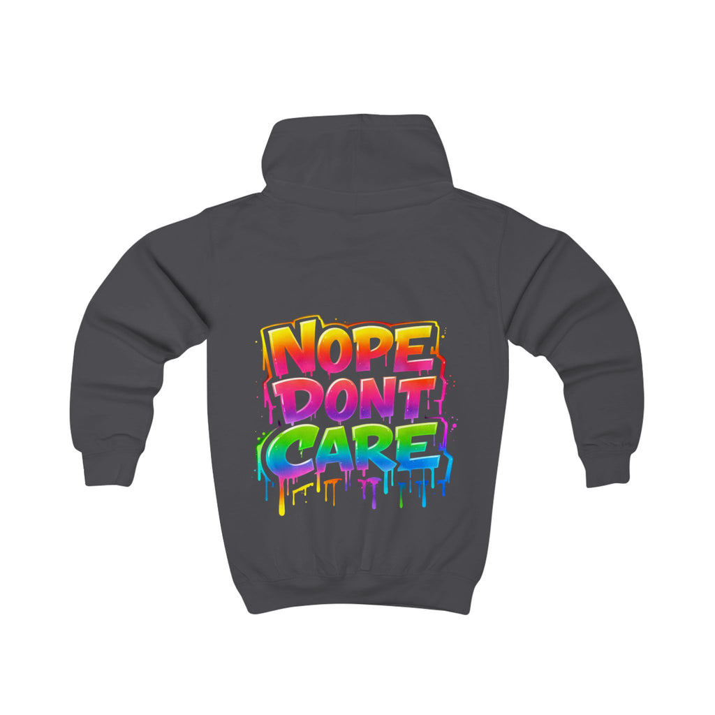 Kids Hoodie - 'Nope Don't Care' Rainbow Graffiti Pullover