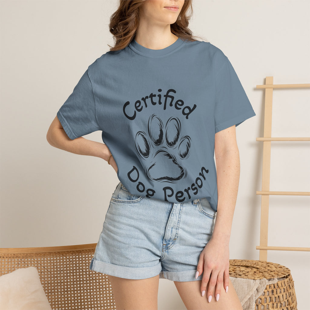 Certified Dog Person Adult T-Shirt — Paw Print Graphic Tee for Dog Lovers