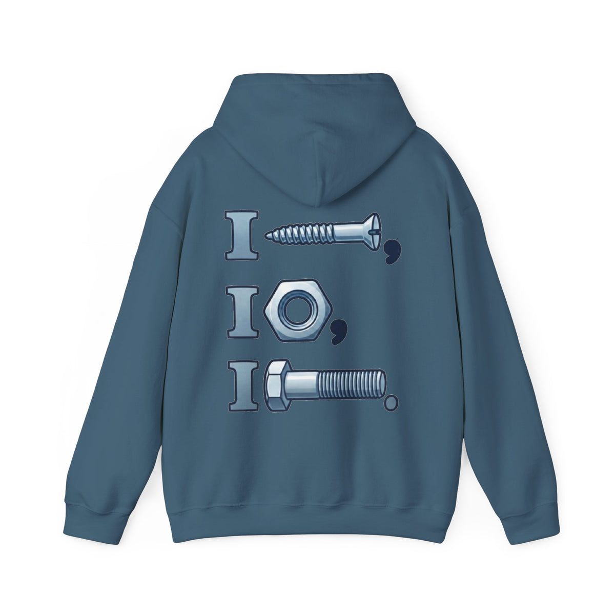 Screw, Nut, Bolt Adult Hoodie — Mechanical Pun Graphic Hooded Sweatshirt