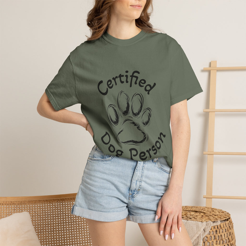 Certified Dog Person Adult T-Shirt — Paw Print Graphic Tee for Dog Lovers