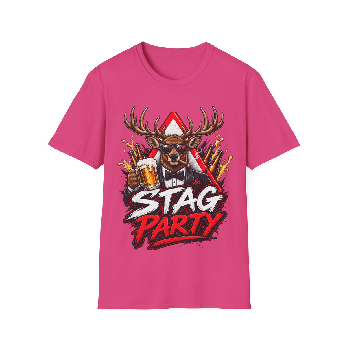 Stag Party Adult T-Shirt — Funny Beer-Drinking Deer Graphic Tee for Bachelor Parties
