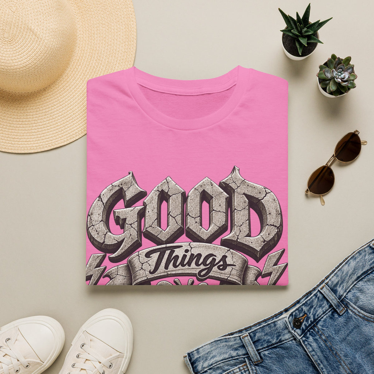 Adult T-Shirt — 'Good Things Take Time' Vintage Script Graphic Tee