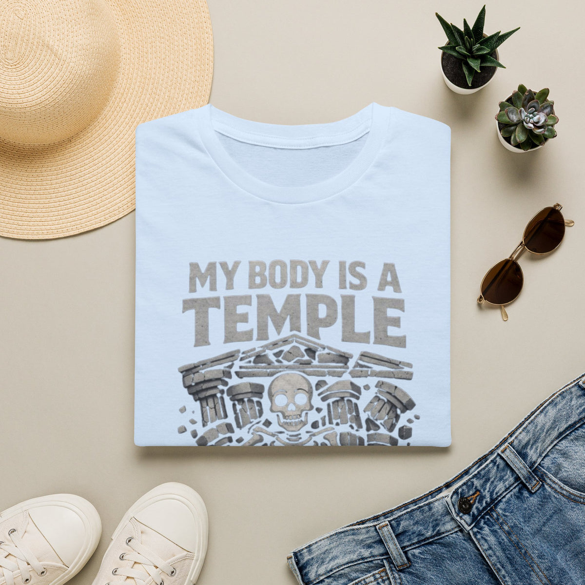 Temple Skeleton Adult T-Shirt — "My Body Is a Temple" Vintage Gothic Tee