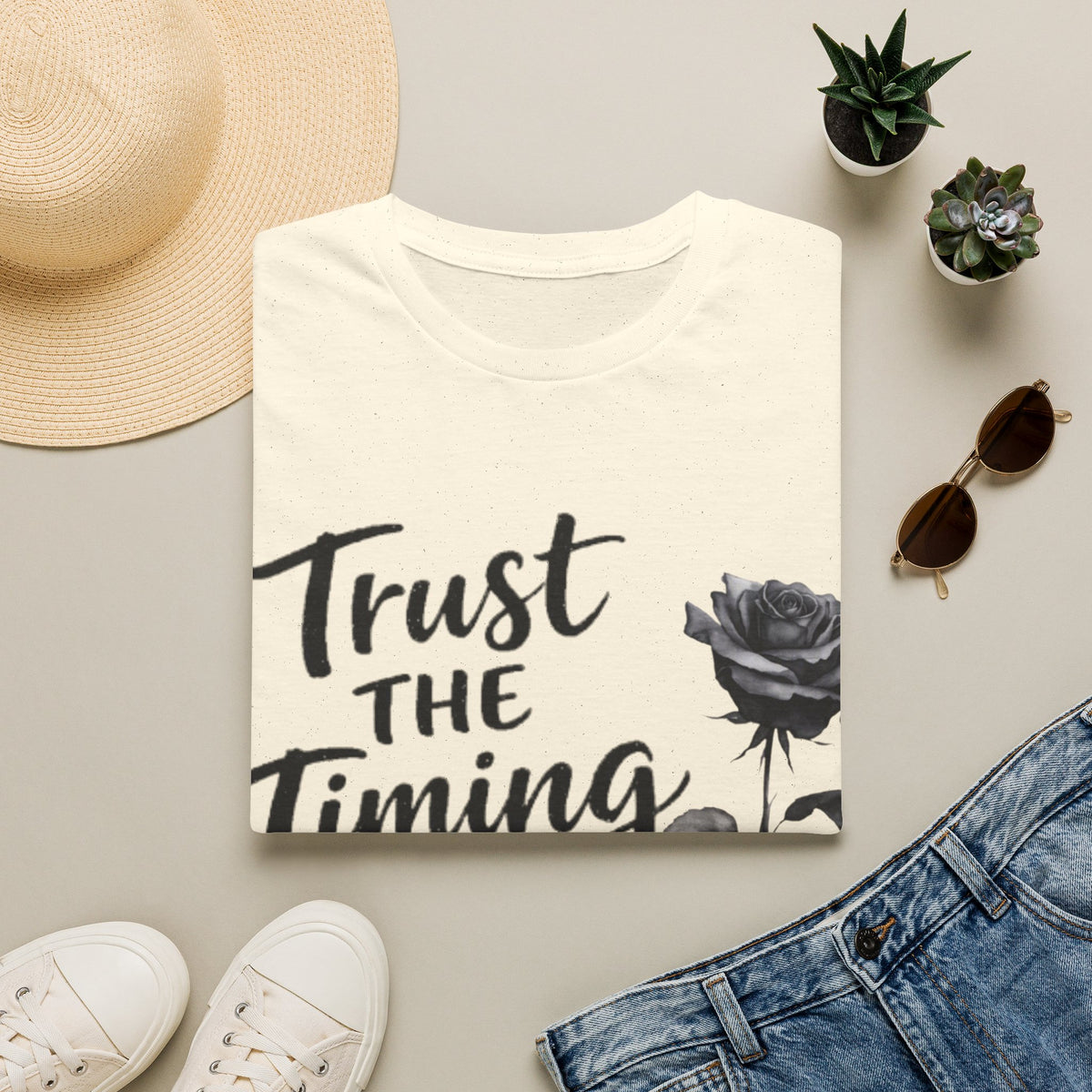 Trust the Timing of Your Life Adult T-Shirt – Inspirational Floral Tee