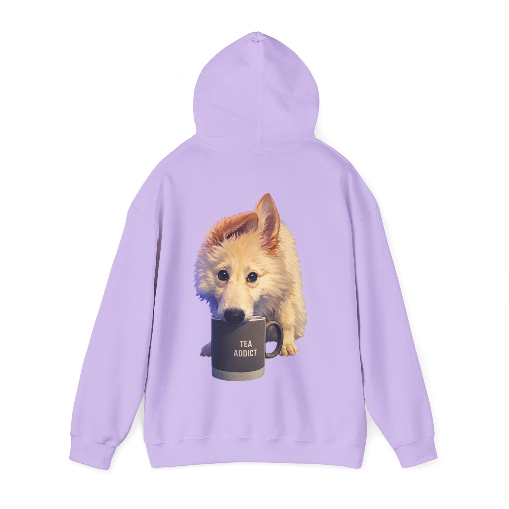 Cute Fluffy Dog With Tea Mug Adult Hoodie | Dog Illustration Sweatshirt