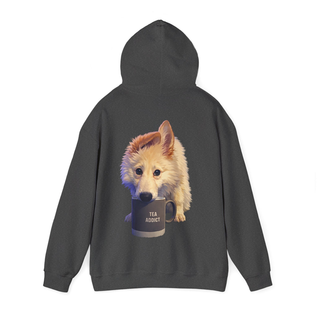 Cute Fluffy Dog With Tea Mug Adult Hoodie | Dog Illustration Sweatshirt