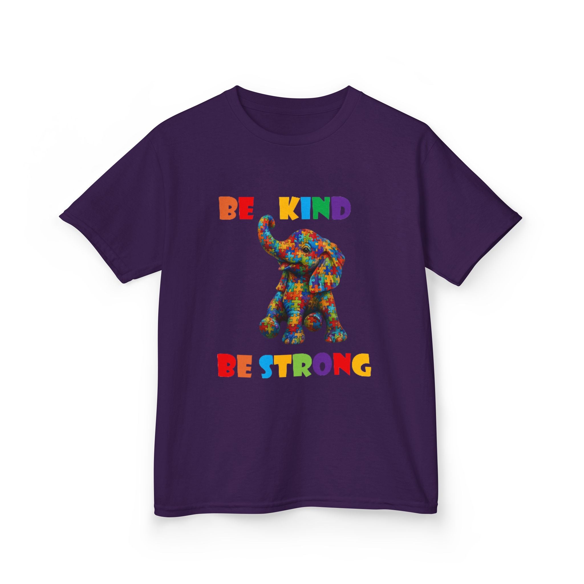 Colorful Patchwork Elephant Be Kind Be Strong Kids Tee | Rainbow Animal Shirt