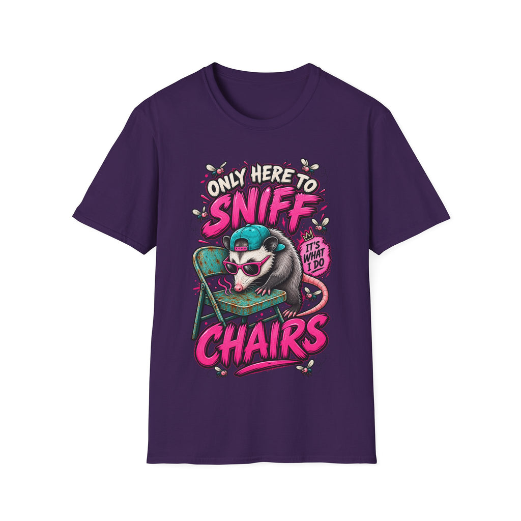 Adult T-Shirt — "Only Here to Sniff Chairs" Cute Ferret Graphic Tee