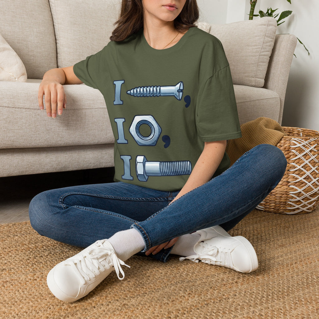 Screw, Nut & Bolt Graphic Adult T-Shirt — I (screw), I (nut), I (bolt) Novelty Tee