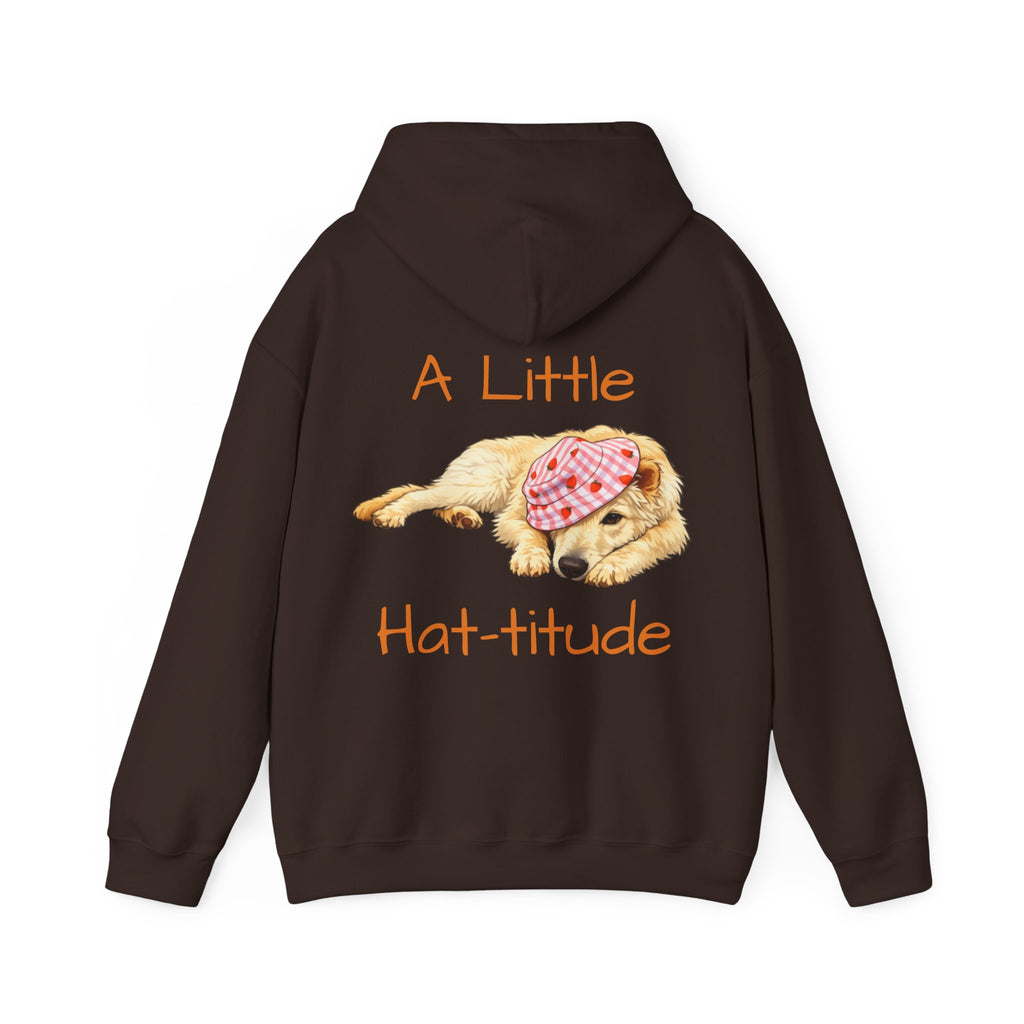 A Little Hat-Titude Puppy Illustration Adult Hoodie | Cute Dog Paw Chest Print