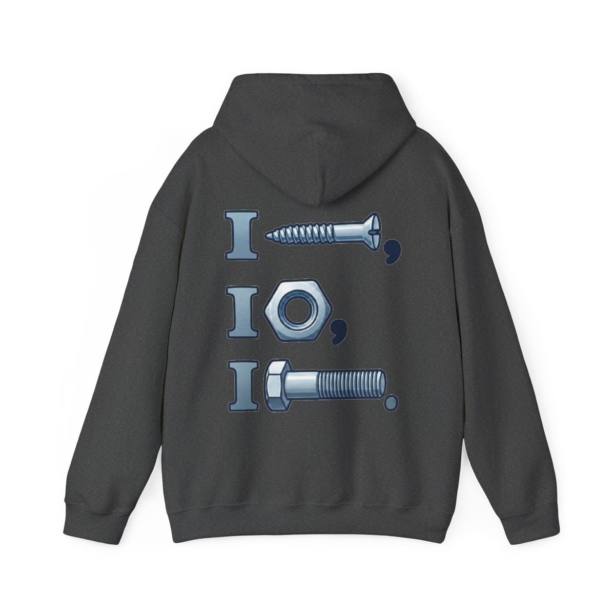 Screw, Nut, Bolt Adult Hoodie — Mechanical Pun Graphic Hooded Sweatshirt