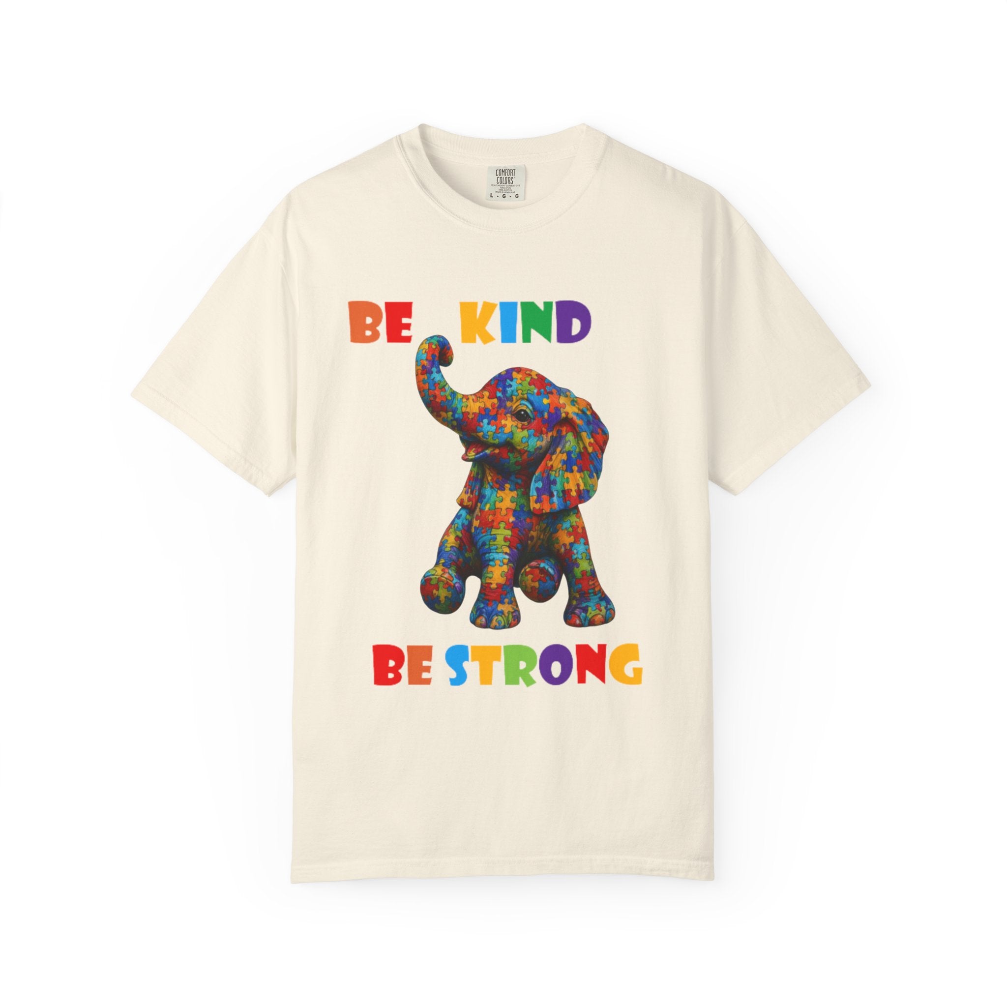 Be Kind Be Strong Elephant T-shirt | Colorful Puzzle Pattern Adult T-Shirt