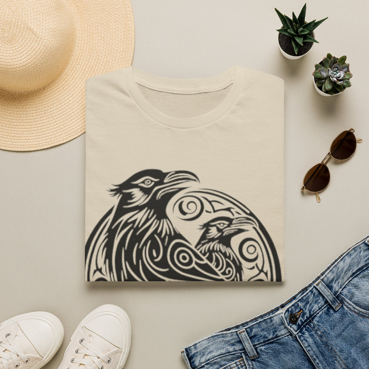 Odens Raven's Tribal Art Adult T-Shirt — Huginn and Muninn