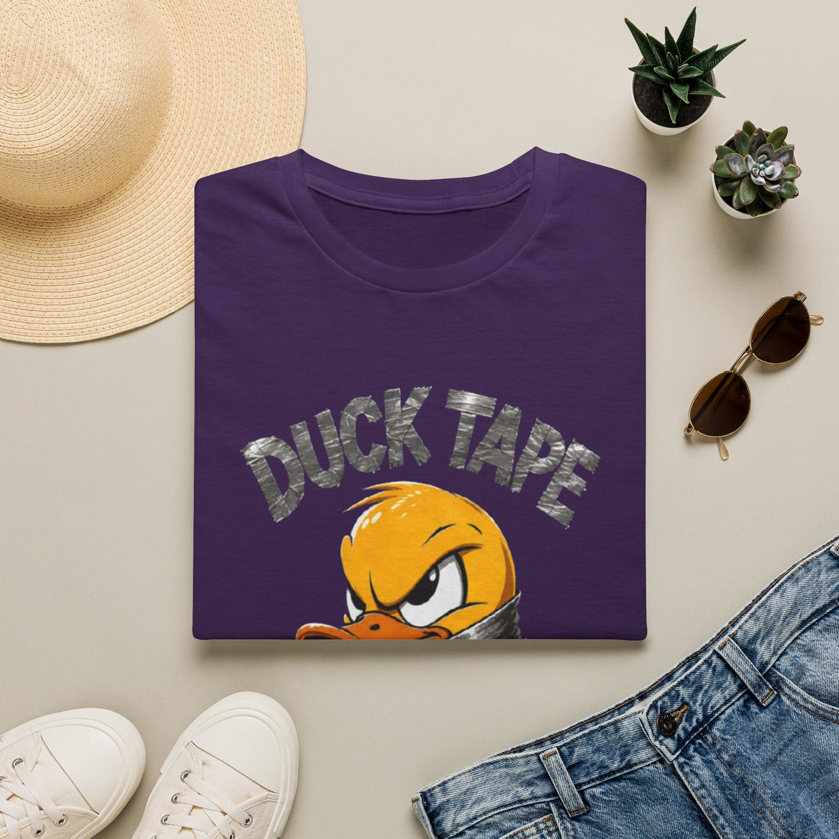 Duck Tape Adult T-Shirt — Funny Angry Duck Wrapped in Duct Tape Graphic Tee