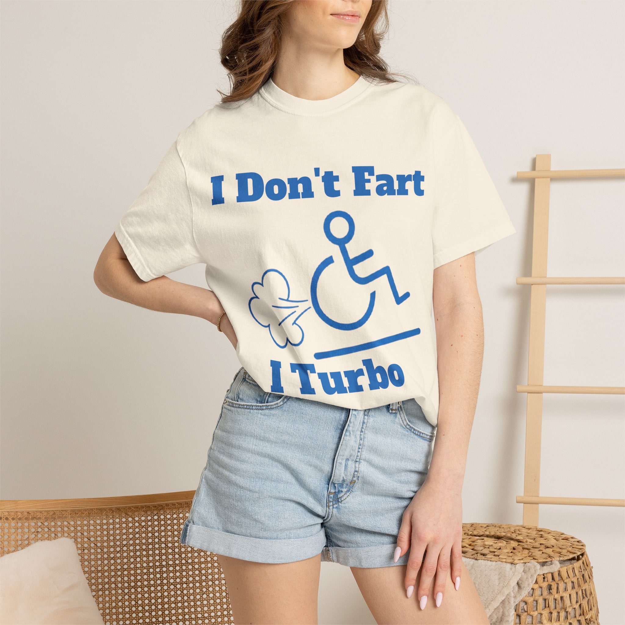Graphic Adult T-shirt — "I Don't Fart I Turbo Boost" Wheelchair Humor Tee