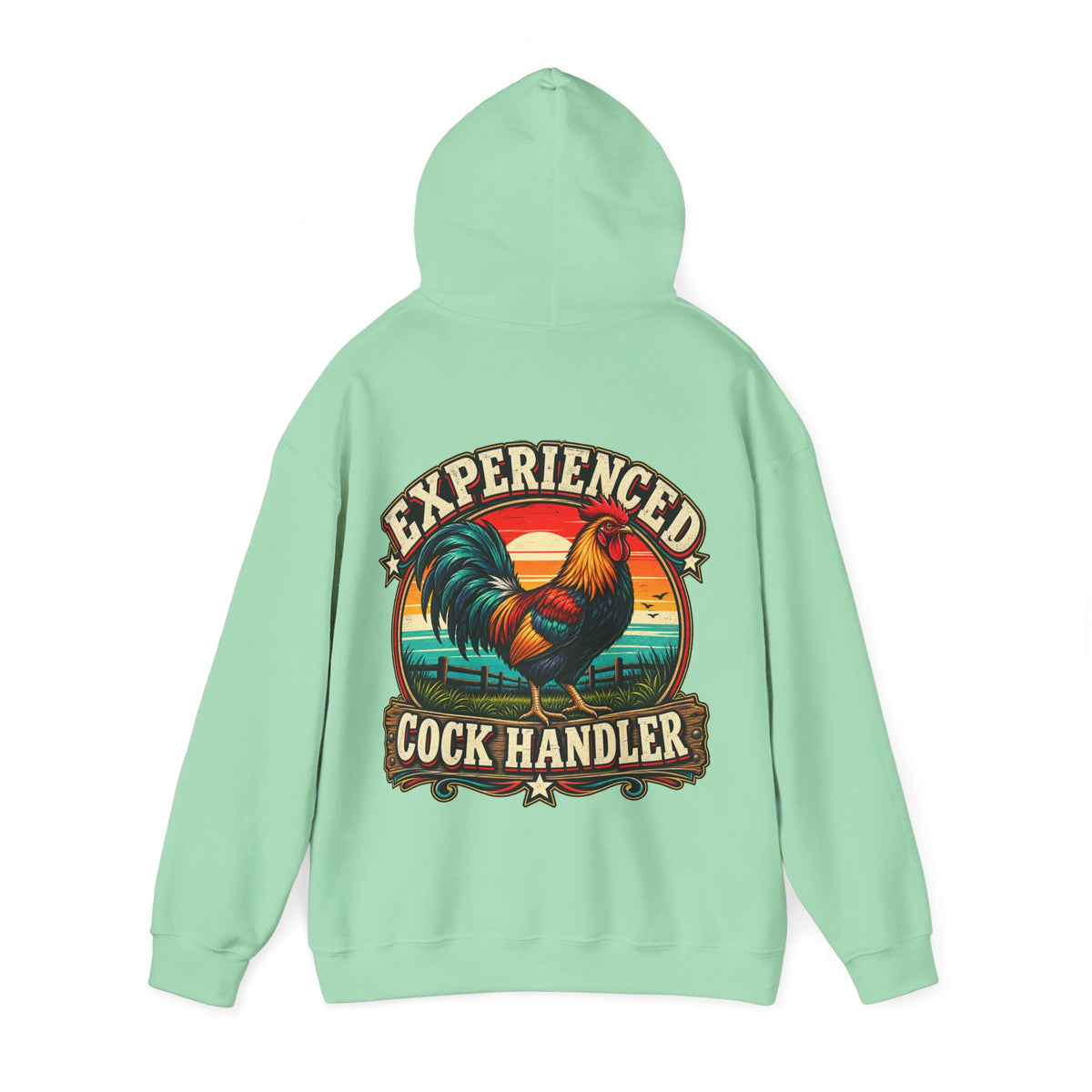 Adult Hoodie — "Experienced Cock Handler" Vintage Rooster Farm Humor Pullover