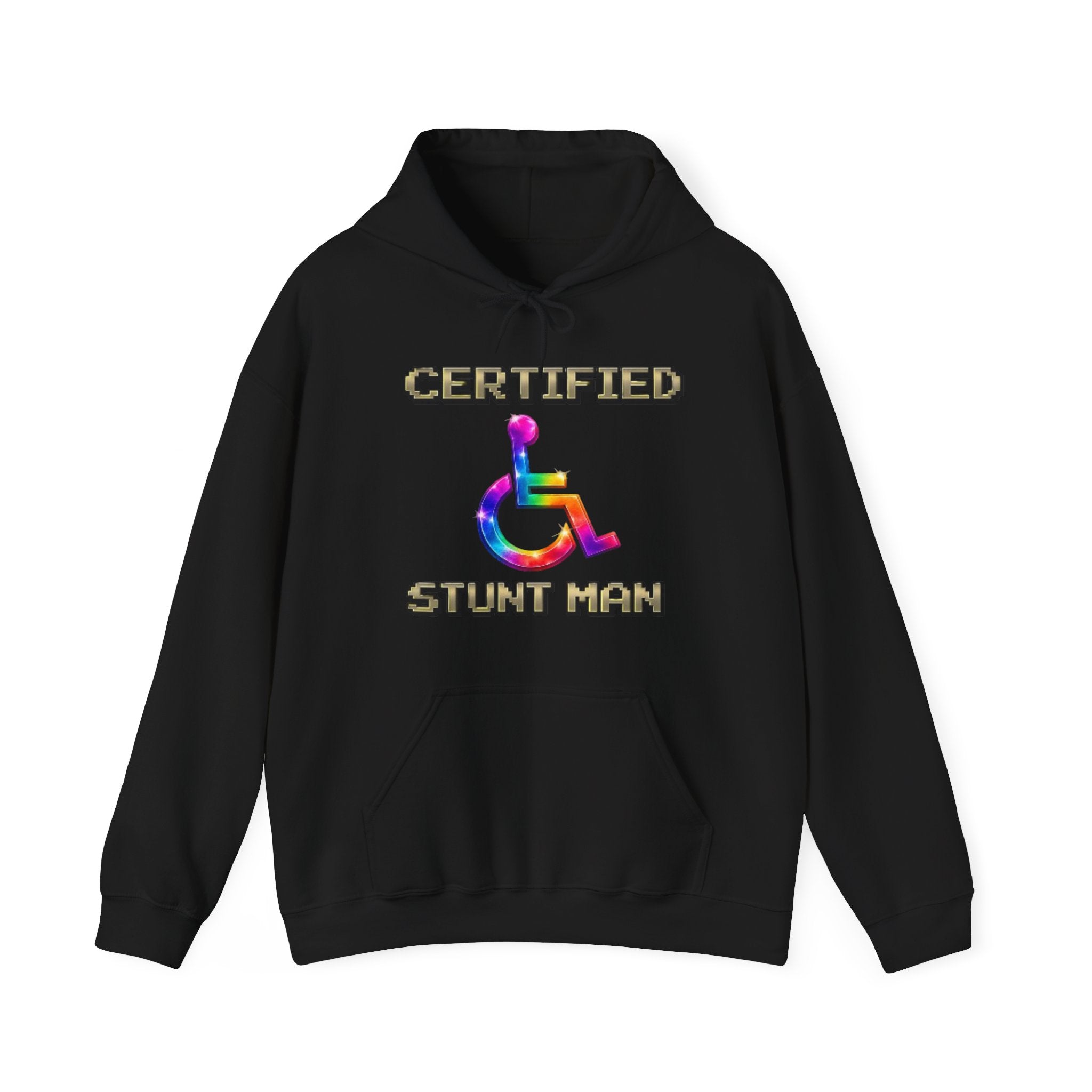 Adult Hoodie - "Certified Stunt Man" Rainbow Wheelchair Hoodie