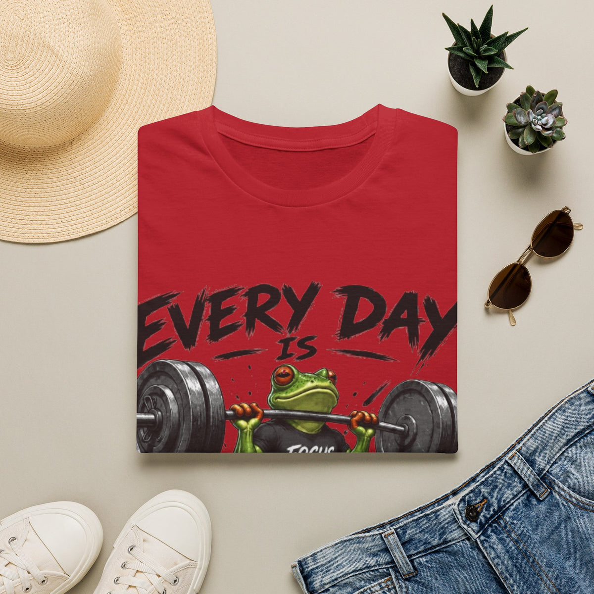 Weightlifting Frog Adult T‑Shirt — "Every Day Is Leg Day" Graphic Tee