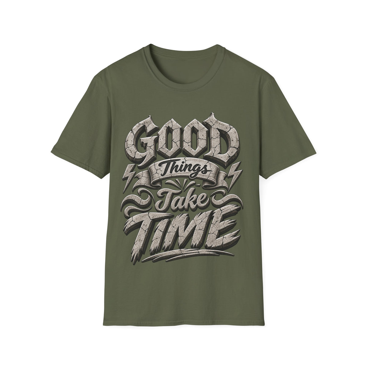 Adult T-Shirt — 'Good Things Take Time' Vintage Script Graphic Tee