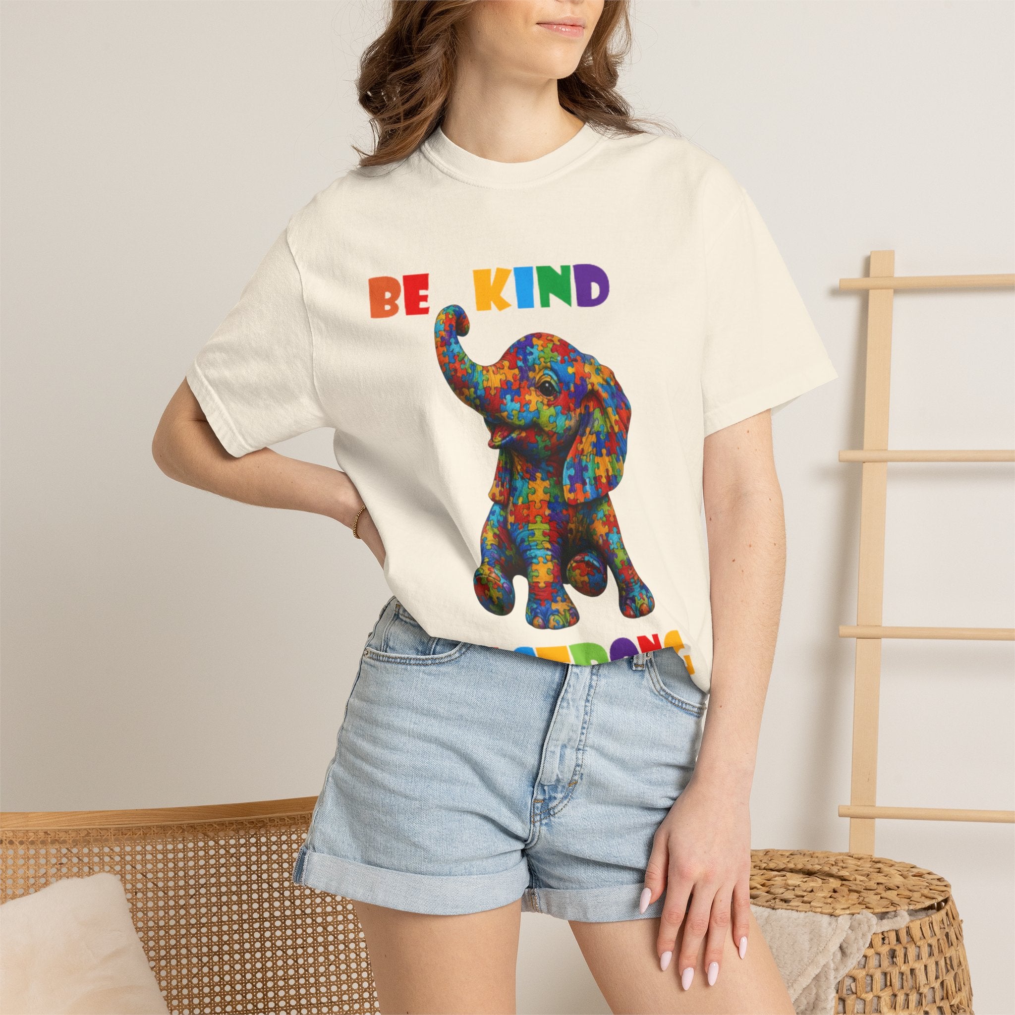 Be Kind Be Strong Elephant T-shirt | Colorful Puzzle Pattern Adult T-Shirt
