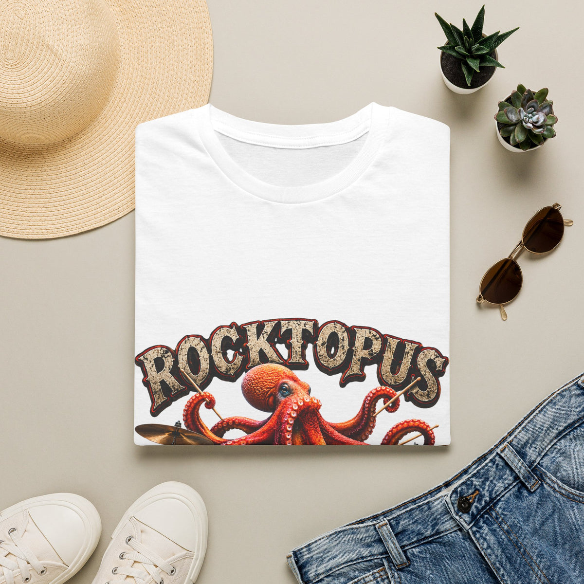 Rocktopus Drummer Adult T-Shirt — Octopus Band Vintage Rock Tee