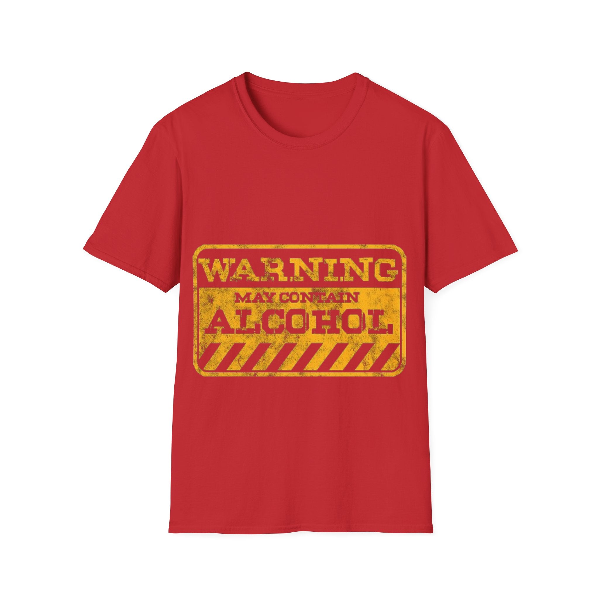 Adult T-Shirt — "WARNING: May Contain Alcohol" Distressed Graphic Tee