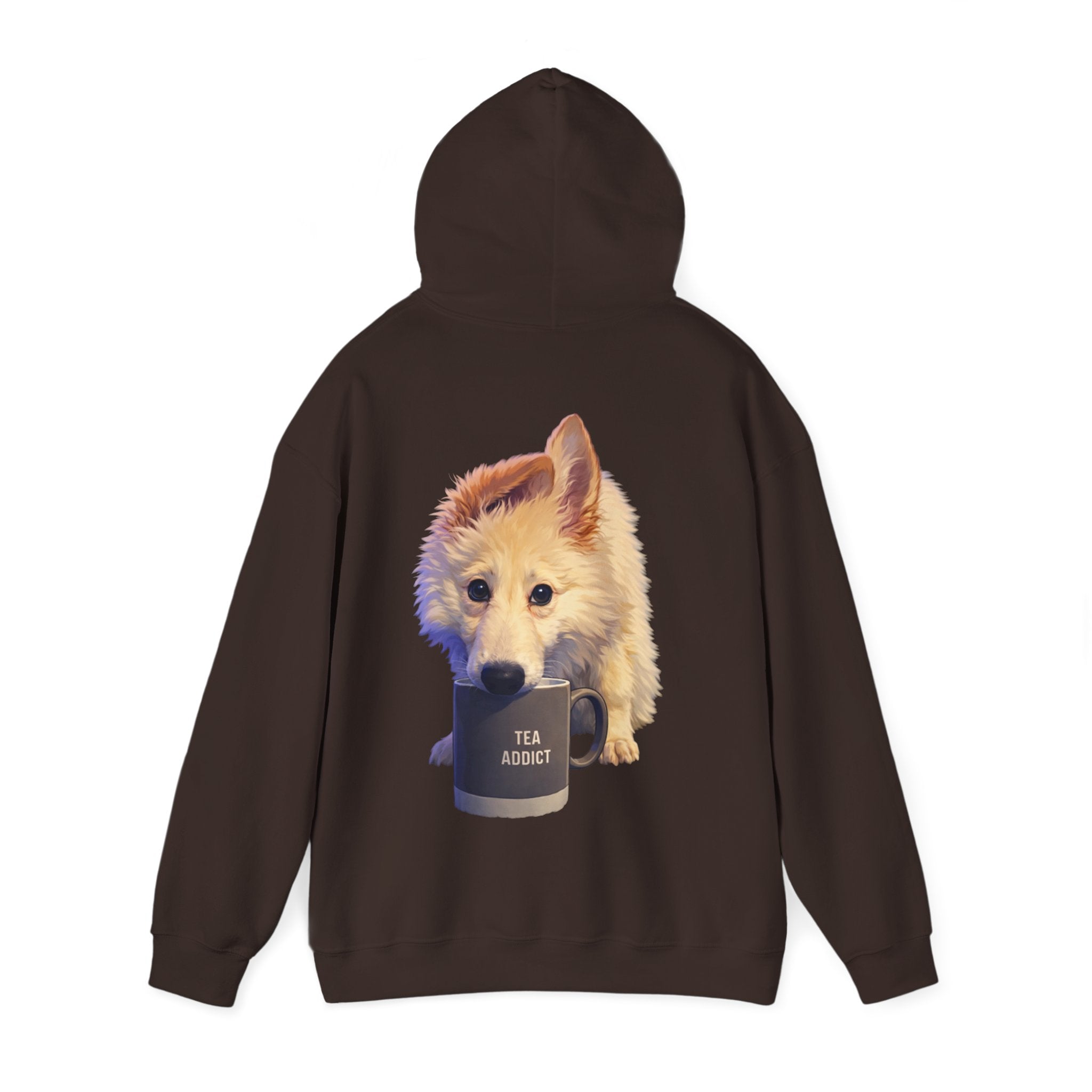 Cute Fluffy Dog With Tea Mug Adult Hoodie | Dog Illustration Sweatshirt