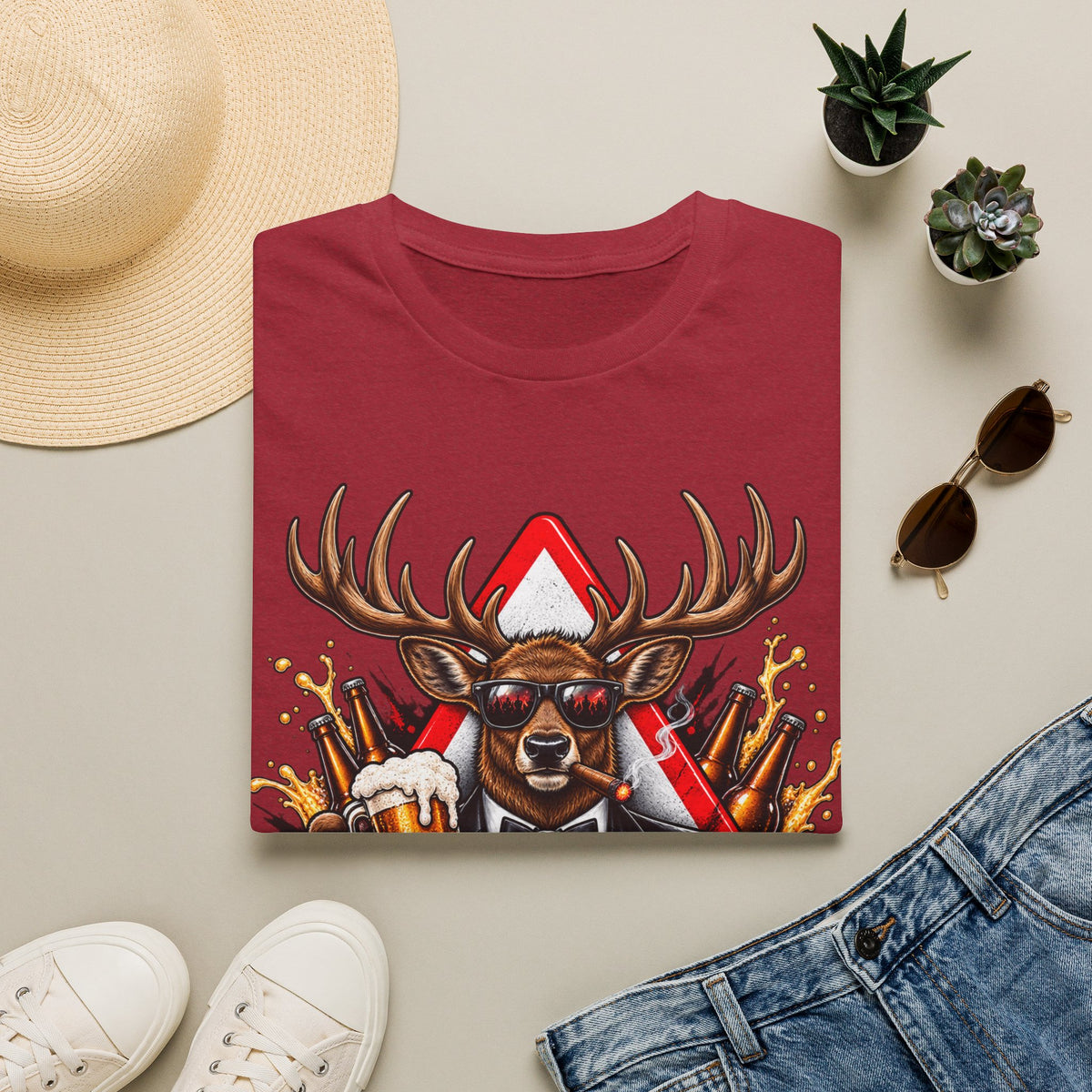 Stag Party Adult T-Shirt — Funny Beer-Drinking Deer Graphic Tee for Bachelor Parties