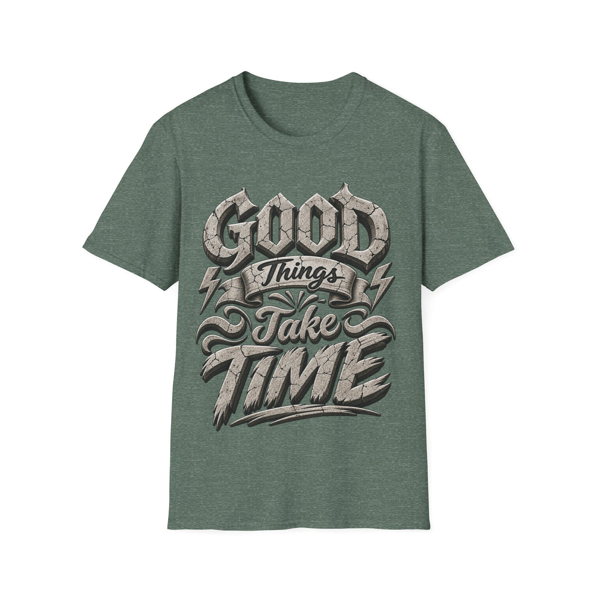 Adult T-Shirt — 'Good Things Take Time' Vintage Script Graphic Tee