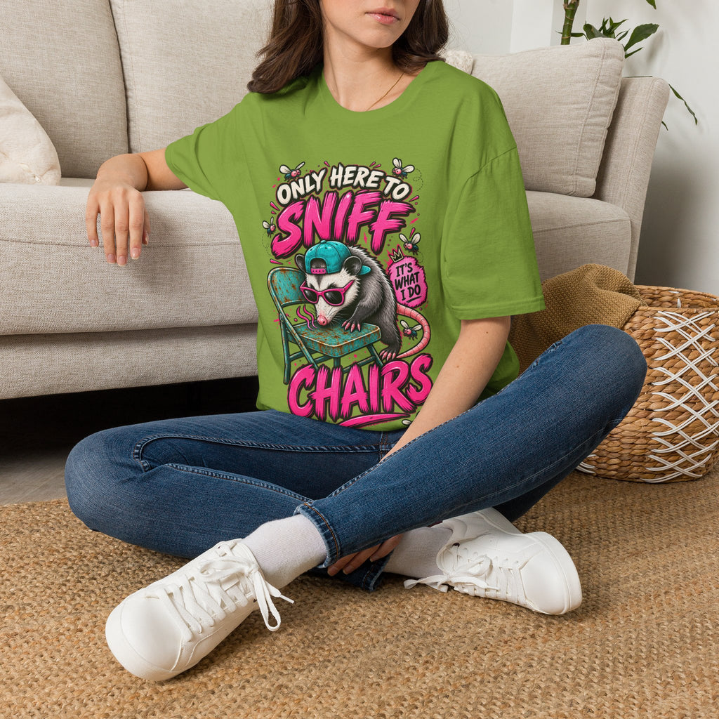 Adult T-Shirt — "Only Here to Sniff Chairs" Cute Ferret Graphic Tee