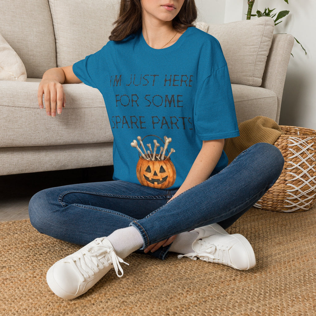 Halloween Pumpkin Jack-o'-Lantern Adult T-Shirt — "I'm Just Here For Some Spare Parts"
