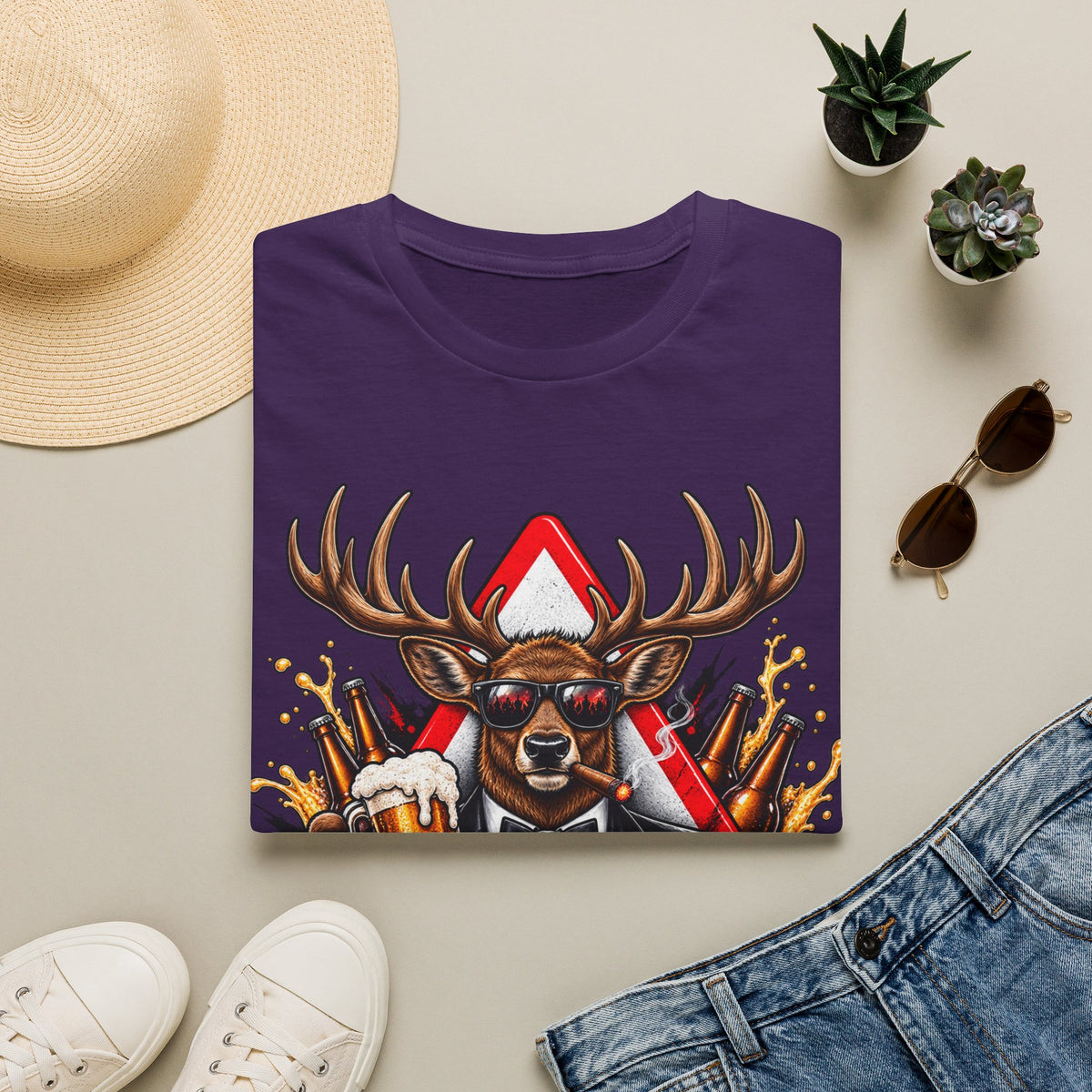 Stag Party Adult T-Shirt — Funny Beer-Drinking Deer Graphic Tee for Bachelor Parties
