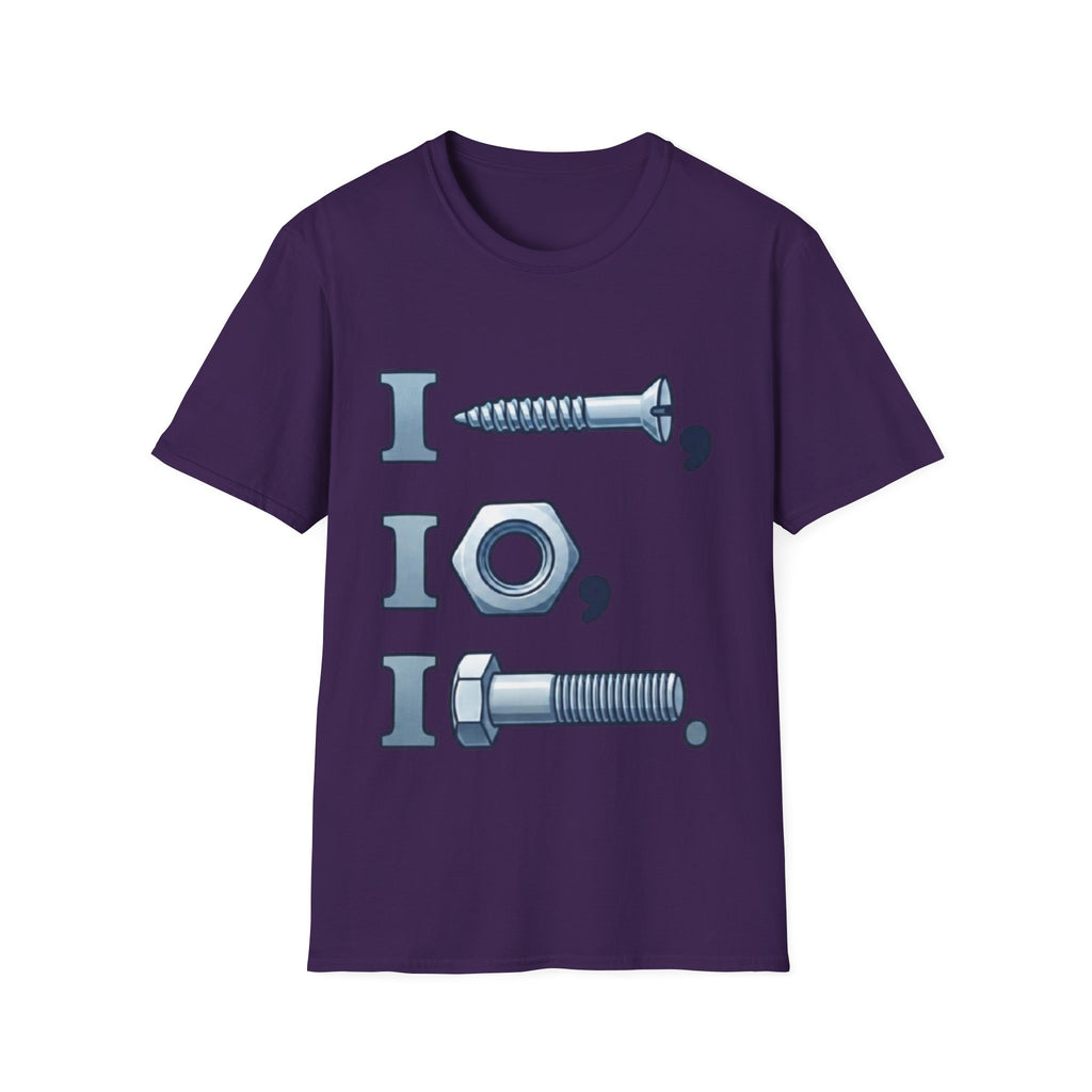 Screw, Nut & Bolt Graphic Adult T-Shirt — I (screw), I (nut), I (bolt) Novelty Tee
