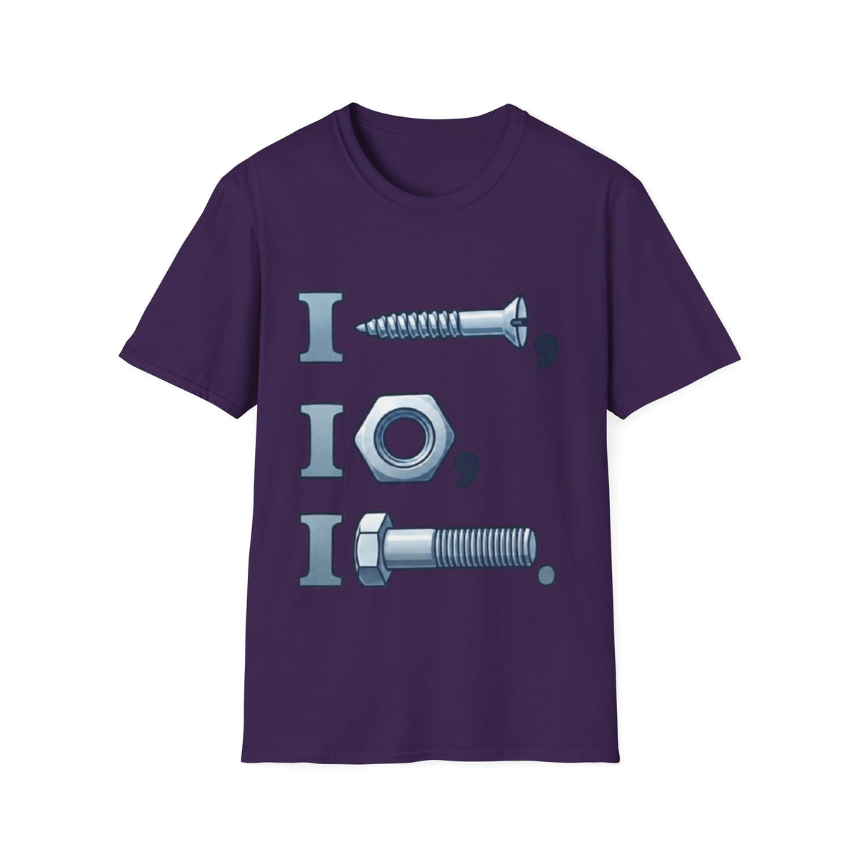 Screw, Nut & Bolt Graphic Adult T-Shirt — I (screw), I (nut), I (bolt) Novelty Tee