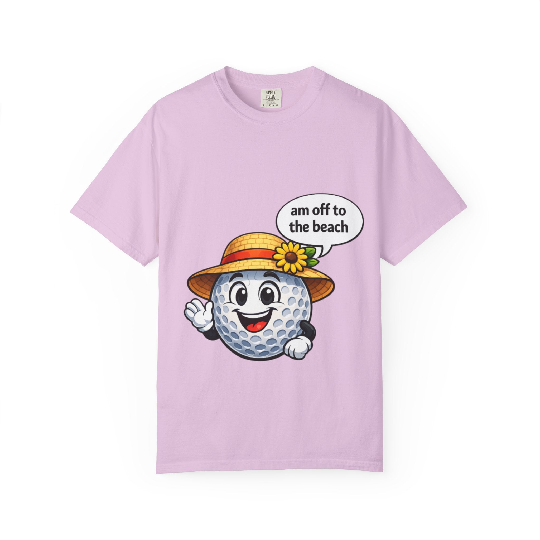 Golf Ball Graphic Tee — "am off to the beach" Cute Summer Golf T-Shirt