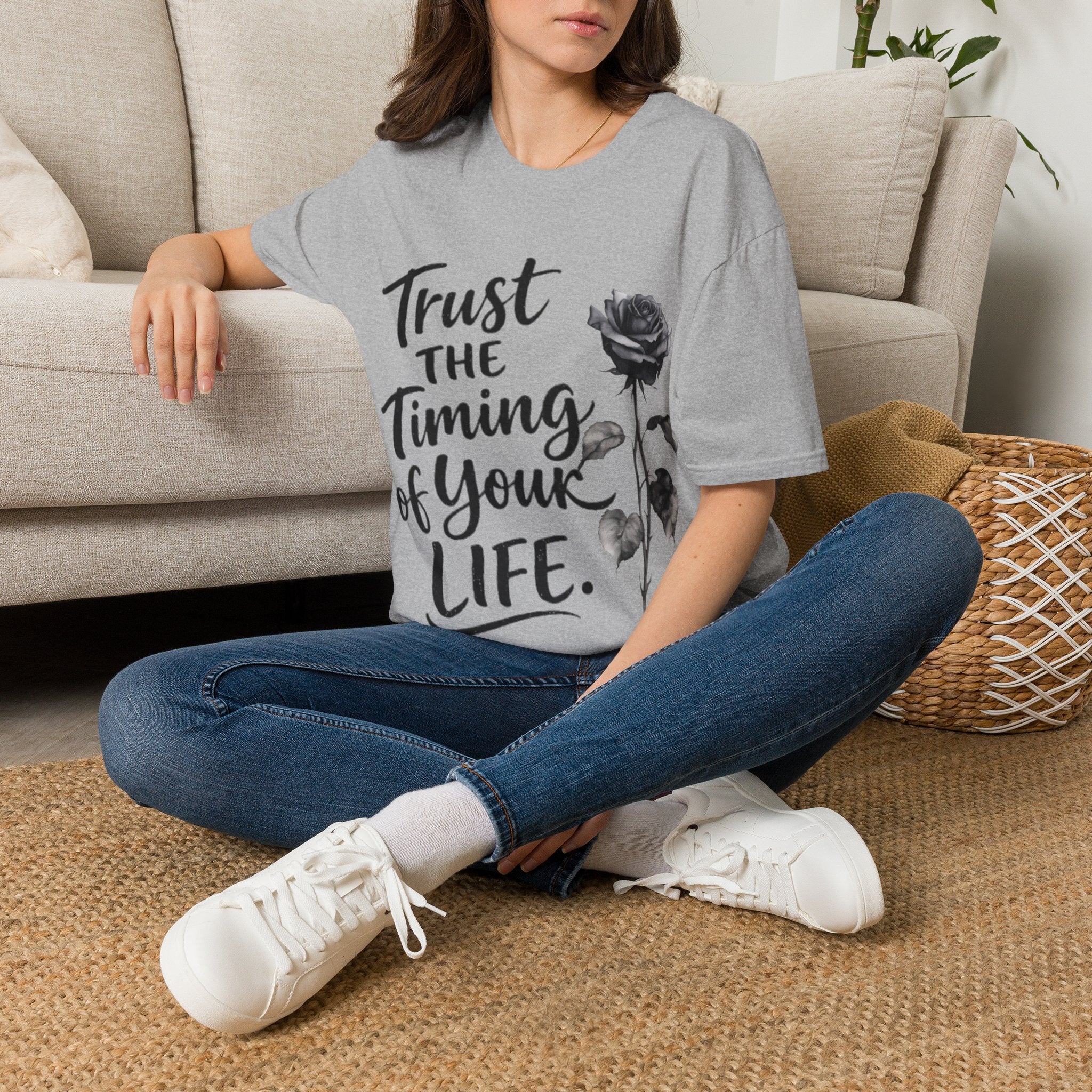 Trust the Timing of Your Life Adult T-Shirt – Inspirational Floral Tee