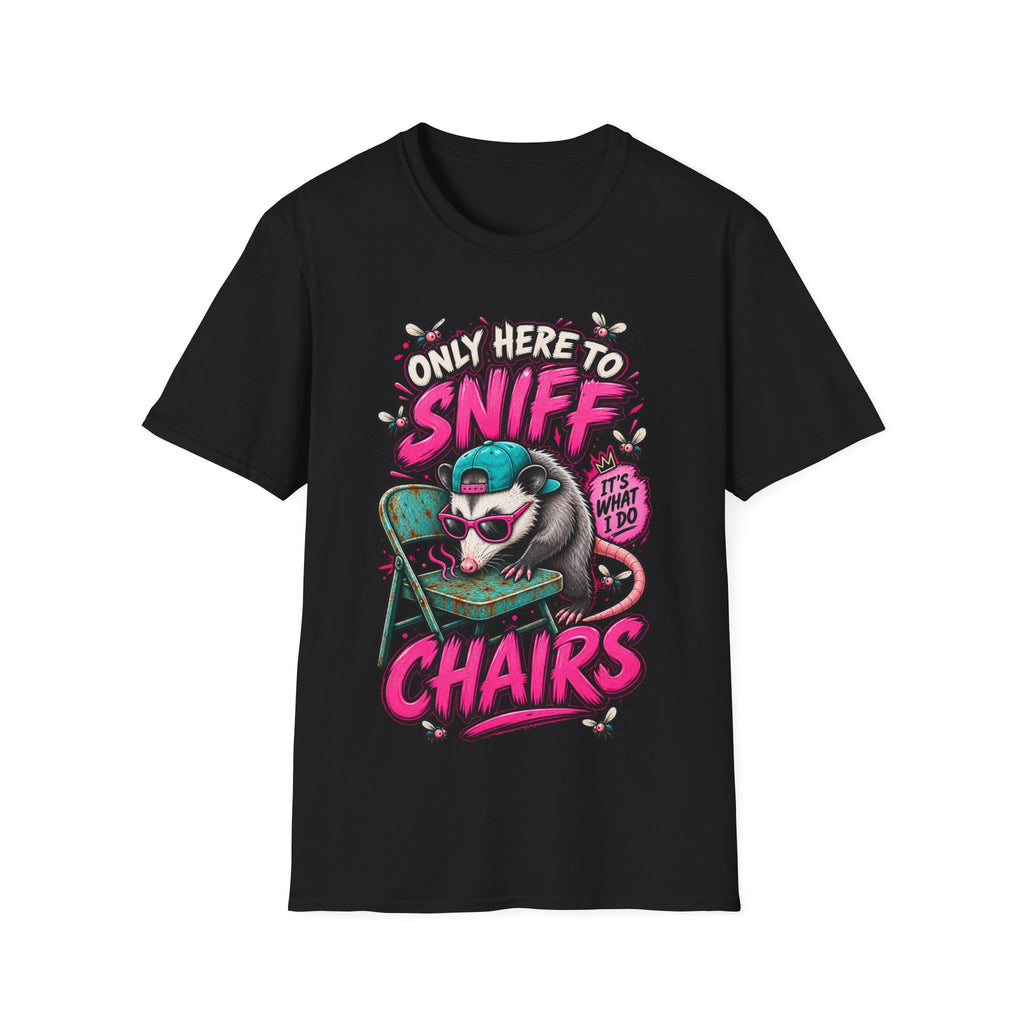 Adult T-Shirt — "Only Here to Sniff Chairs" Cute Ferret Graphic Tee