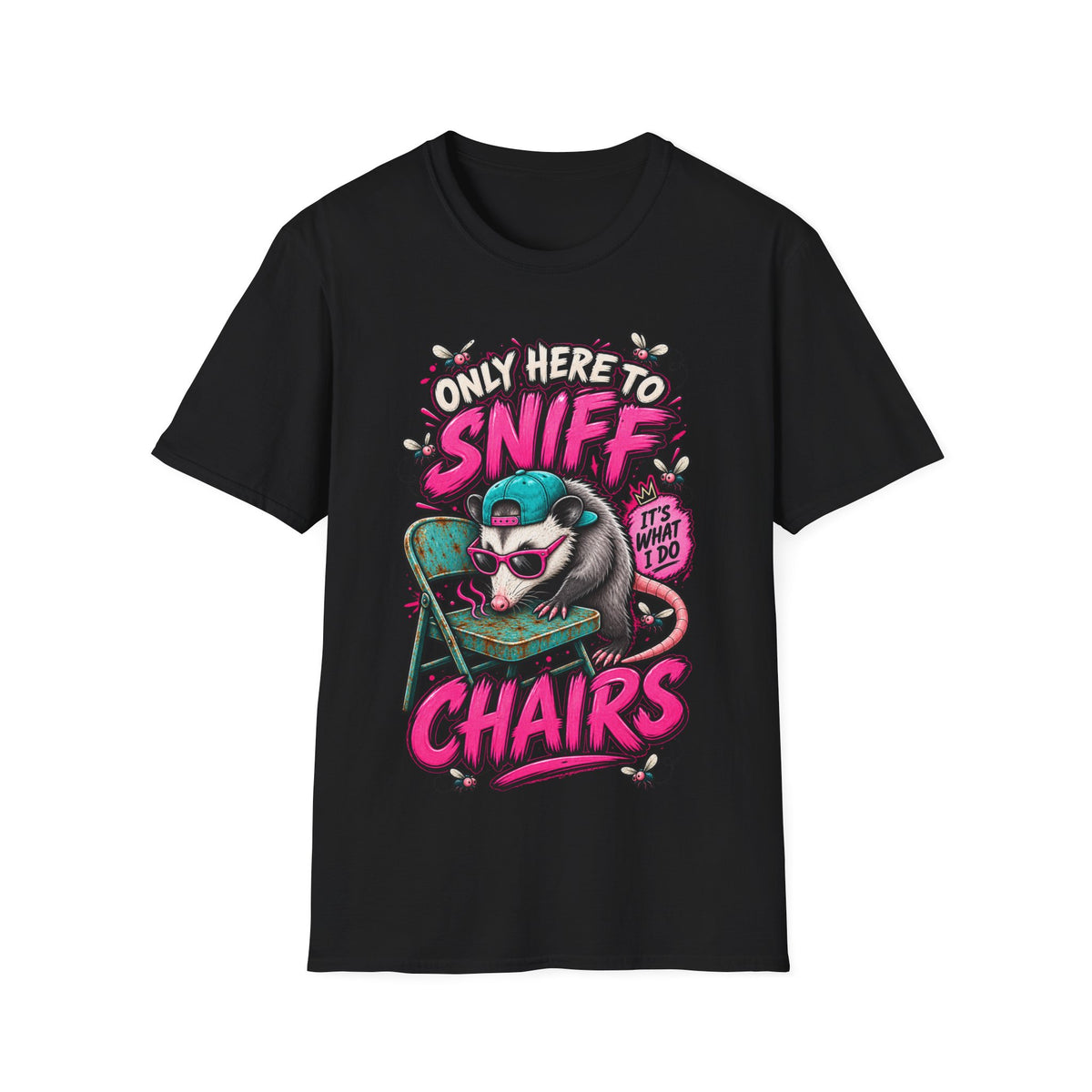 Adult T-Shirt — "Only Here to Sniff Chairs" Cute Ferret Graphic Tee